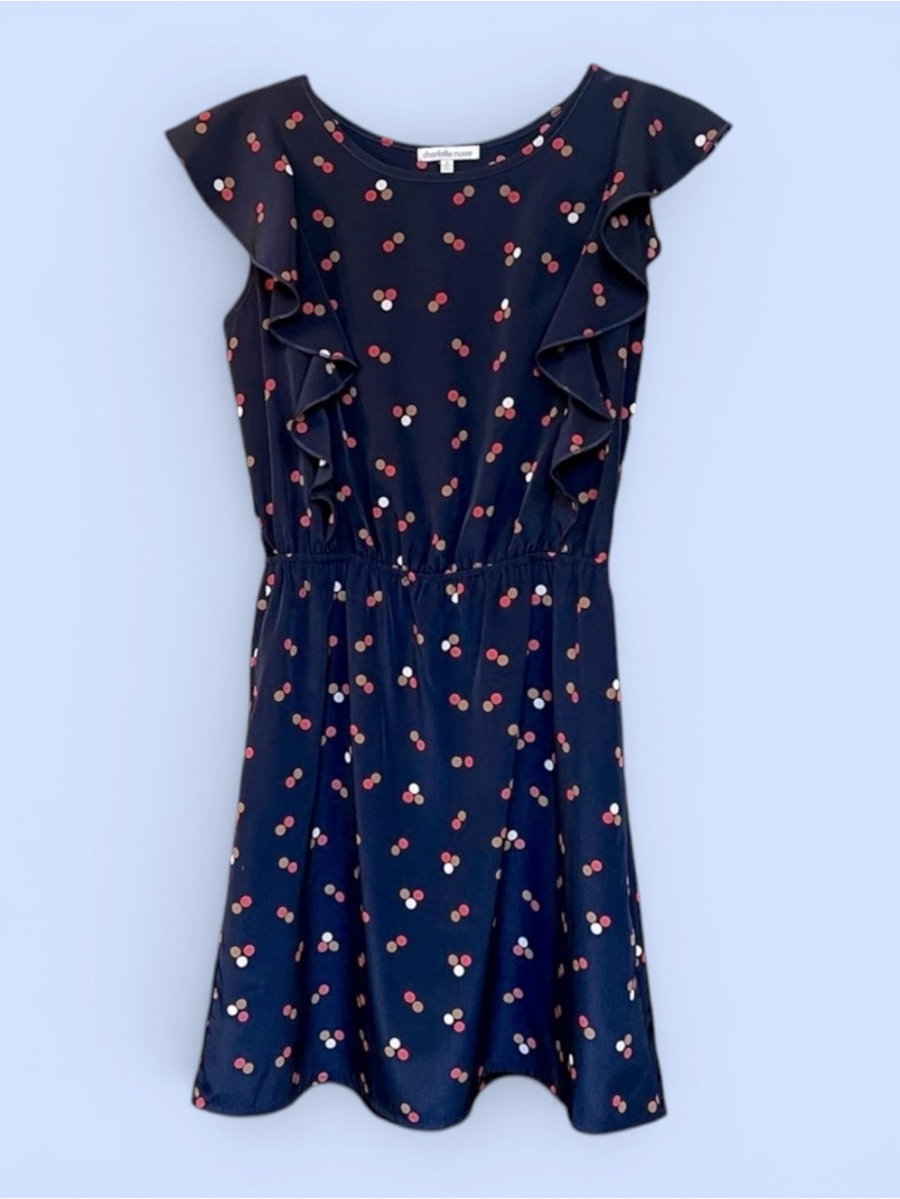 Charlotte Russe Navy Polka Dot Ruffle Skater‎ Dress Size S